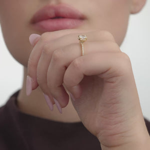 Gilded 3/4 Carat Lab-Grown Diamond Oval-Shaped Hidden Halo Engagement Ring with a Classic Shank