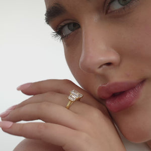 5 Carat Lab-Grown Diamond Emerald Cut Three-Stone Ring — GILDED New York