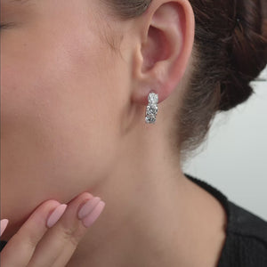 Gilded 5 Carat Lab-Grown Diamond Round-Shaped Three-Stone Hoops