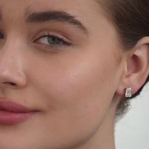 Gilded 4 Carat Lab-Grown Diamond Emerald-Cut Classic Solitaire Studs