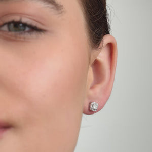 Gilded 1/2 Carat Lab-Grown Diamond Princess-Cut Stud Plus with a Cushion Halo