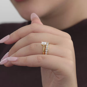 Gilded 1 and 1/2 Carat Lab-Grown Diamond Solitaire Emerald-Cut Bridal Set