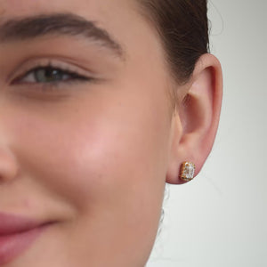 Gilded 1 and 3/4 Carat Lab-Grown Diamond Emerald-Cut Hidden Halo Stud Plus
