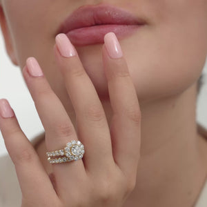 Gilded 4 Carat Lab-Grown Diamond Engagement Ring Set with a Round-Shaped Center and a Flower Halo