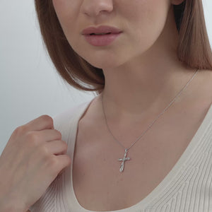 Gilded 1/4 Carat Lab-Grown Diamond Multi-Stone Center Curved Cross Pendant