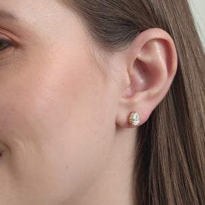 Gilded 1 and 1/4 Carat Lab-Grown Diamond Pear-Shaped Hidden Halo Stud Plus