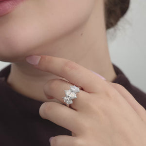 Gilded 4 Carat Lab-Grown Diamond Marquise-Shaped Three-Stone Ring