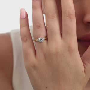 Gilded 1 and 1/5 Carat Lab-Grown Diamond Solitaire Plus Engagement Ring with Round-Shaped Accents and a Classic Shank