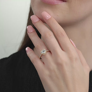 Gilded 1 and 1/3 Carat Lab-Grown Diamond Heart-Shaped Halo Engagement Ring with a Classic Studded Shank