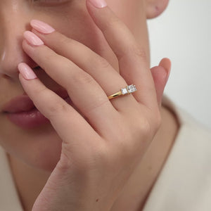 Gilded 1 Carat Lab-Grown Diamond Princess-Cut Three-Stone Ring
