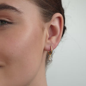 Gilded 3/4 Carat Lab-Grown Diamond Huggie Hoop Earrings with an Oval-Shaped Drop
