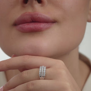 Gilded 1 Carat Lab-Grown Diamond Three-Row Prong-Set Grooved Anniversary Band