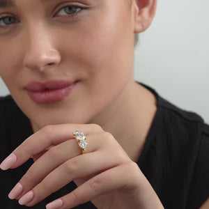 Gilded 5 Carat Lab-Grown Diamond Round-Shaped Three-Stone Ring