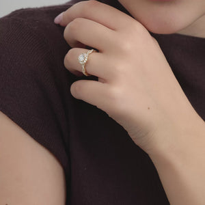 Gilded 1 Carat Lab-Grown Diamond Round-Shaped Halo Engagement Ring with a Braided Shank