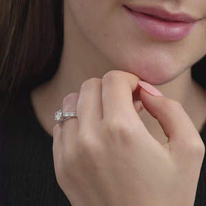 Gilded 2 Carat Lab-Grown Diamond Solitaire Plus Engagement Ring with a Round-Shaped Center and Composite Sides