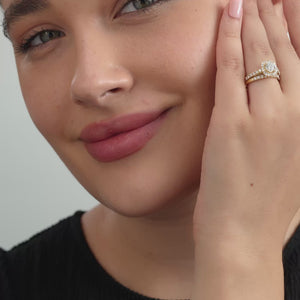 Gilded 1 and 3/4 Carat Lab-Grown Diamond Engagement Ring Set with a Round-Shaped Center and a Cushion Halo