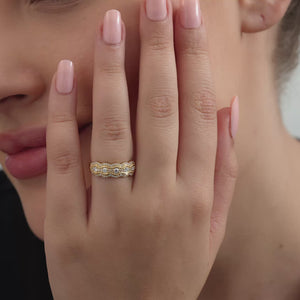Gilded 1/2 Carat Lab-Grown Diamond Three-Row Scallop Anniversary Band