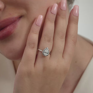 Gilded 1 and 1/2 Carat Lab-Grown Diamond Pear-Shaped Hidden Halo Engagement Ring