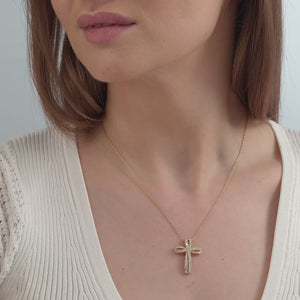 Gilded 1 Carat Lab-Grown Diamond Looping Curved Cross Pendant
