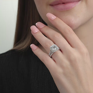 Gilded 4 and 3/4 Carat Lab-Grown Diamond Engagement Ring Set with a Round-Shaped Center and a Cushion Halo