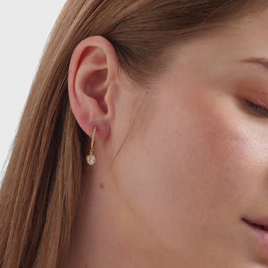 Gilded 1/2 Carat Lab-Grown Diamond Huggie Hoop Earrings with an Oval-Shaped, Halo Drop