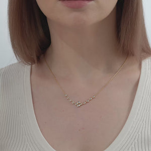 Gilded 3/4 Carat Lab-Grown Diamond Bezel-Set Necklace with A Floral Cluster
