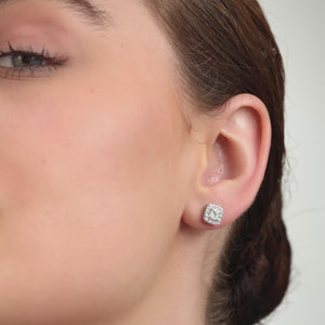 Gilded 1 Carat Lab-Grown Diamond Princess-Cut Stud Plus with a Cushion Halo