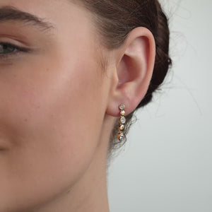 Gilded 1 Carat Lab-Grown Diamond Drop Earrings with High-Polish Metal Beads and Bezel-Set Stones