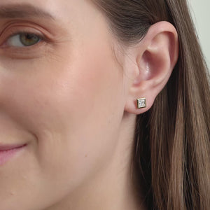 Gilded 1 Carat Lab-Grown Diamond Princess-Cut, Bezel-Set Solitaire Studs