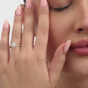 Gilded 1 Carat Lab-Grown Diamond Halo Engagement Ring with a Classic Shank