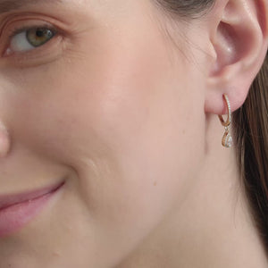 Gilded 1/2 Carat Lab-Grown Diamond Huggie Hoop Earrings with a Pear-Shaped, Halo Drop