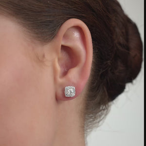 Gilded 1 and 1/2 Carat Lab-Grown Diamond Round-Shaped Stud Plus with a Cushion Halo