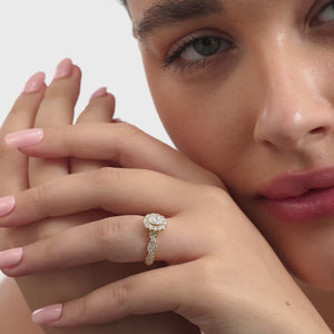 Gilded 1 and 1/4 Carat Lab-Grown Oval-Shaped Halo Engagement Ring with a Braided Shank