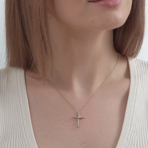 Gilded 1/4 Carat Lab-Grown Diamond Cross Pendant with a Two-Stone Center