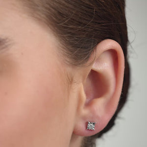 Gilded 1/5 Carat Lab-Grown Diamond Round-Shaped Solitaire Studs Set in a Princess-Cut Illusion Plate