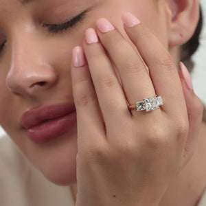 Gilded 5 Carat Lab-Grown Diamond Princess-Cut Three-Stone Ring