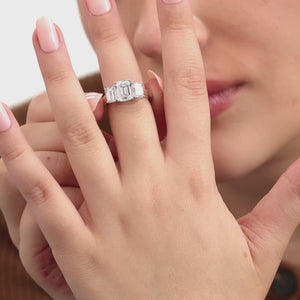 Gilded 4 Carat Lab-Grown Diamond Emerald-Cut Three-Stone Ring