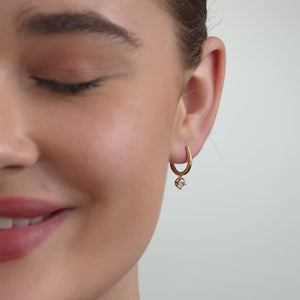 Gilded 3/4 Carat Lab-Grown Diamond Huggie Hoop Earrings with a Round-Shaped Drop