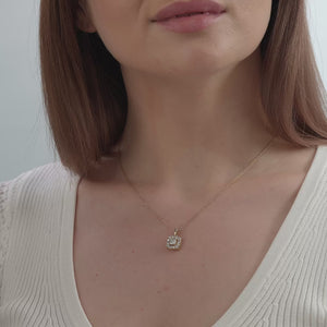 Gilded 1 Carat Lab-Grown Diamond Princess-Cut Solitaire Plus Pendant with a Cushion Halo