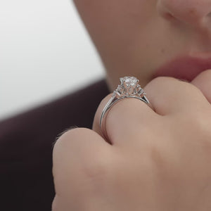 Gilded 1 Carat Lab-Grown Diamond Round-Shaped Solitaire Engagement Ring with Round-Shaped Accents