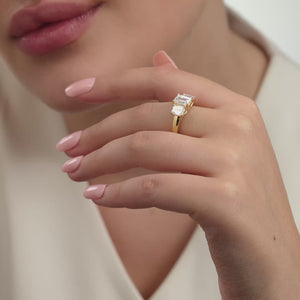 Gilded 3 Carat Lab-Grown Diamond Emerald-Cut Three-Stone Ring