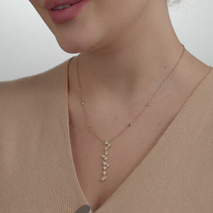 Gilded 1 and 1/4 Carat Lab-Grown Diamond Bezel-Set Necklace with Multi-Shaped Stones and Diamond Stations