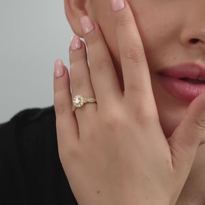 Gilded 1 Carat Lab-Grown Diamond Oval-Shaped Halo Engagement Ring with a Braided Shank