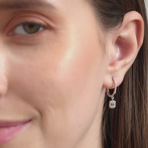 Gilded 1/2 Carat Lab-Grown Diamond Huggie Hoop Earrings with an Emerald-Cut, Halo Drop