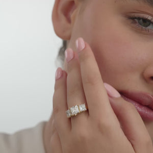 Gilded 4 Carat Lab-Grown Diamond Princess-Cut Three-Stone Ring