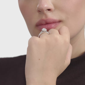 Gilded 1 and 3/4 Carat Lab-Grown Diamond Oval-Shaped Halo Engagement Ring Set