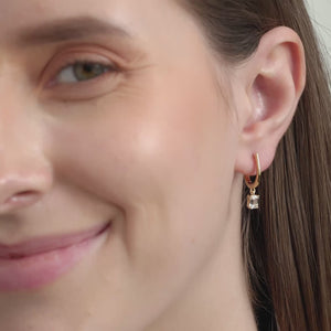 Gilded 3/4 Carat Lab-Grown Diamond Huggie Hoop Earrings with an Emerald-Cut Drop