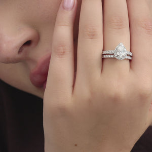1 and 3/4 Carat Lab-Grown Diamond Pear-Shaped Halo Bridal Set — GILDED New York