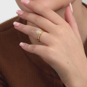 Gilded 3/8 Carat Lab-Grown Diamond Oval-Shaped Halo Bridal Ring Set