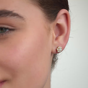 Gilded 1 Carat Lab-Grown Diamond Round-Shaped Stud Plus with a Floral Halo